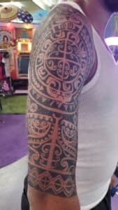 Airbrushed Tribal Half Tattoo Sleeve at Tat Bar Las Vegas