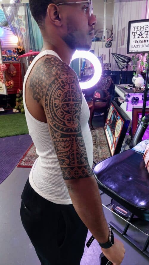 Airbrushed Tribal Half Tattoo Sleeve at Tat Bar Las Vegas