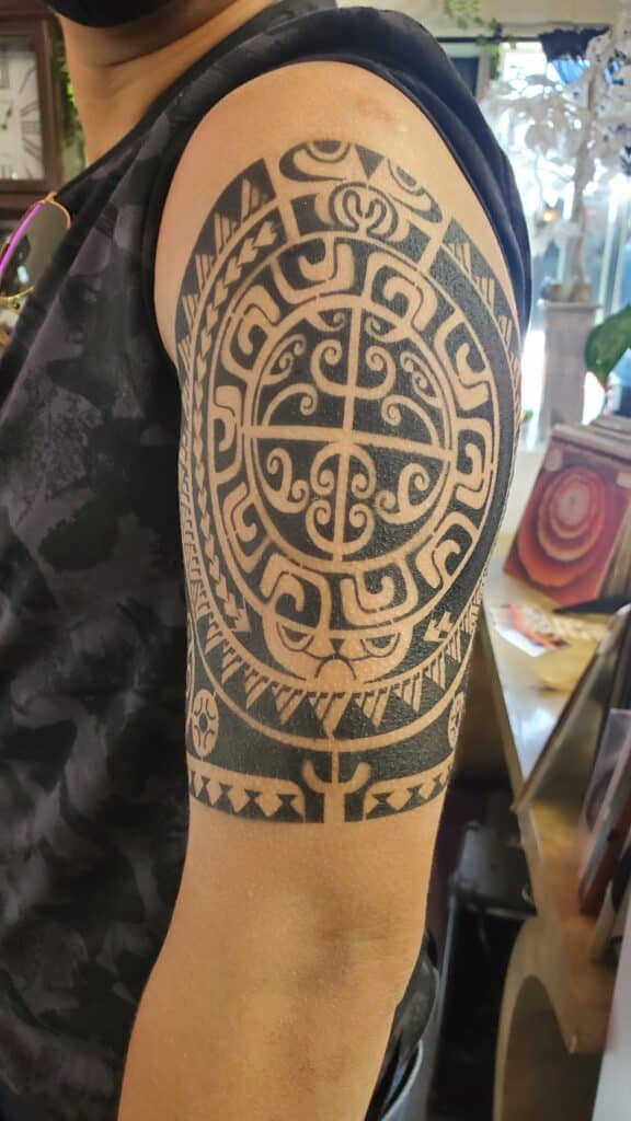 Airbrushed Tribal Half Tattoo Sleeve at Tat Bar Las Vegas