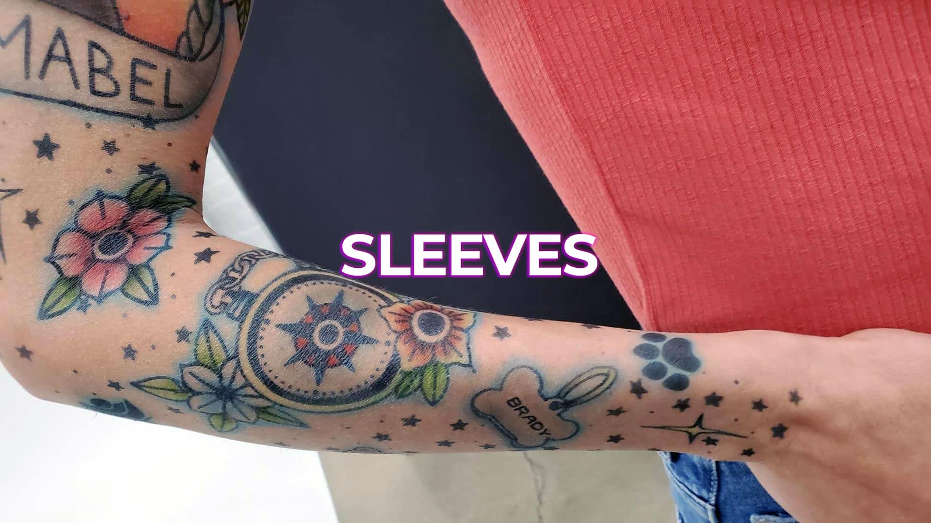 Dog Theme Neo Traditional Airbrush Tattoo Sleeve by Tat Bar Las Vegas