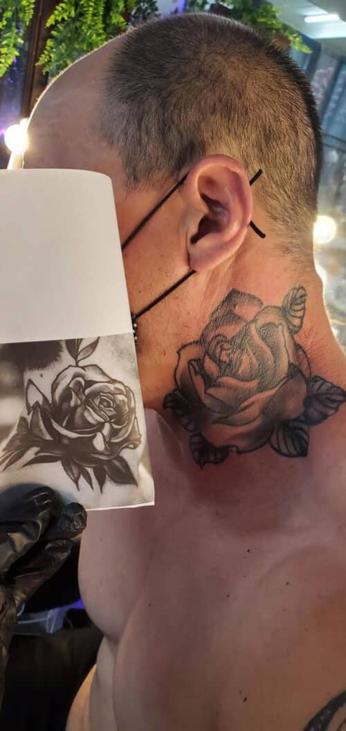 Tat Bar Las Vegas Temporary Airbrush Tattoo Neck Tat Neck Rose Test 15 76